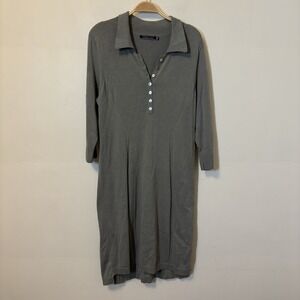 Peruvian Connection Dress Collar Midi Dress Button M Gray 100% Pima Cotton DESC